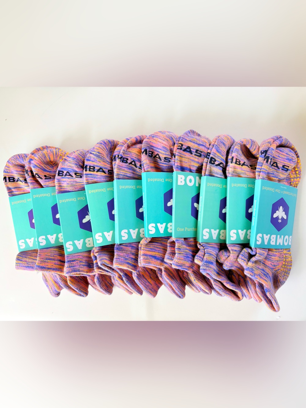 Bombas Women’s Purple Pink No Show Grip Socks Yoga Pilates Size M 10-Pack